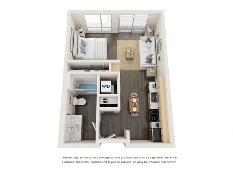 Floor plan for studio, 1 bath, 516 sqft